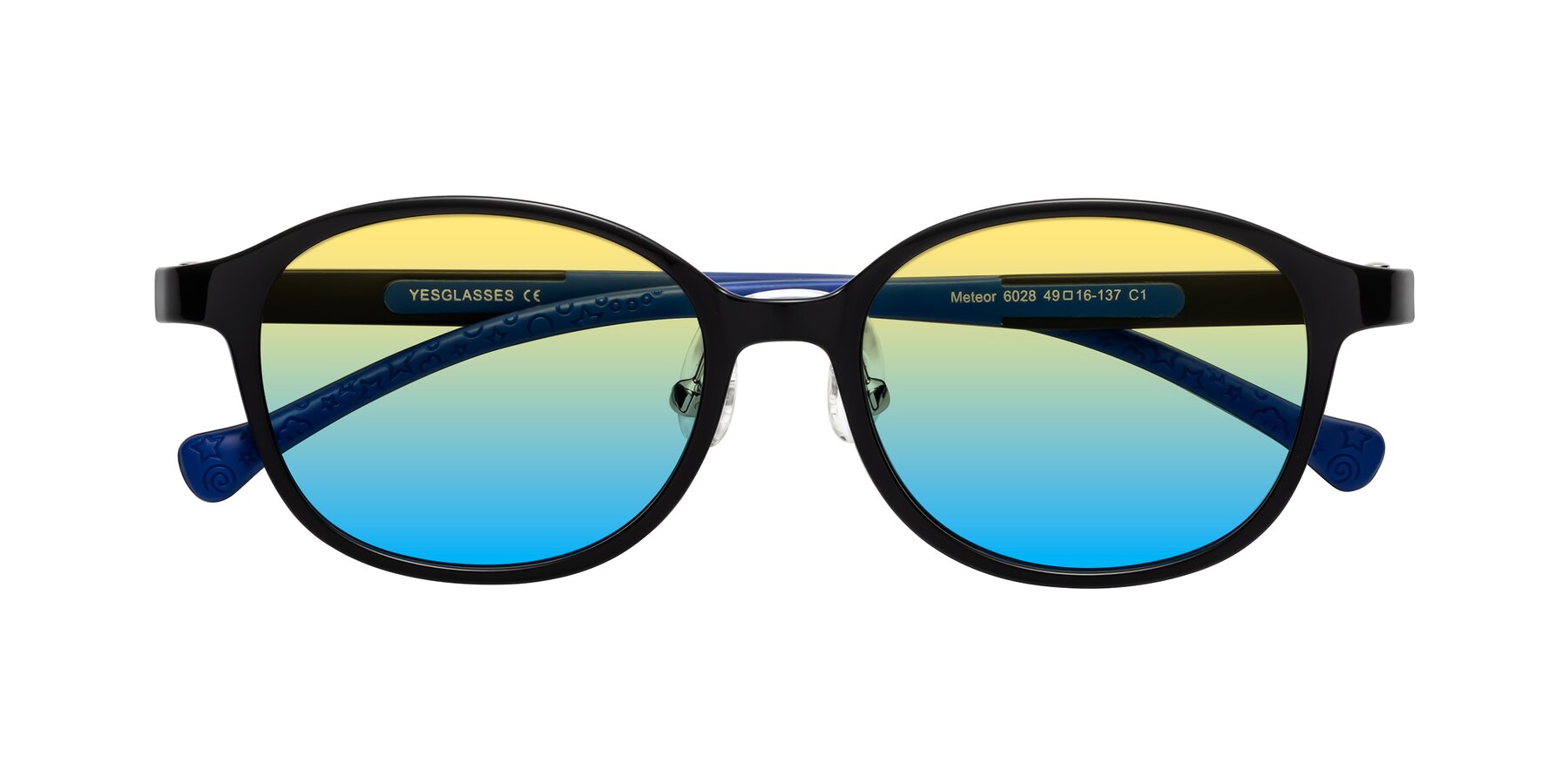 Folded Front of Meteor in Ninja Black with Yellow / Blue Gradient Lenses