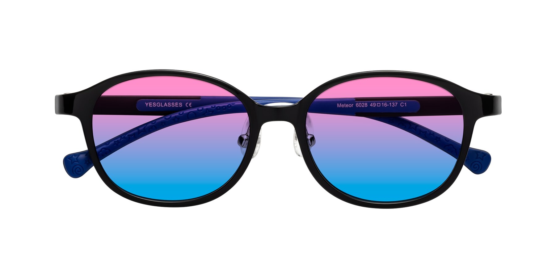 Folded Front of Meteor in Ninja Black with Pink / Blue Gradient Lenses