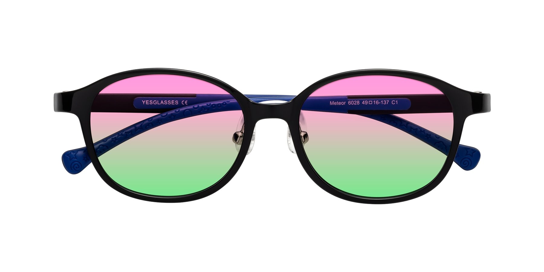 Folded Front of Meteor in Ninja Black with Pink / Green Gradient Lenses