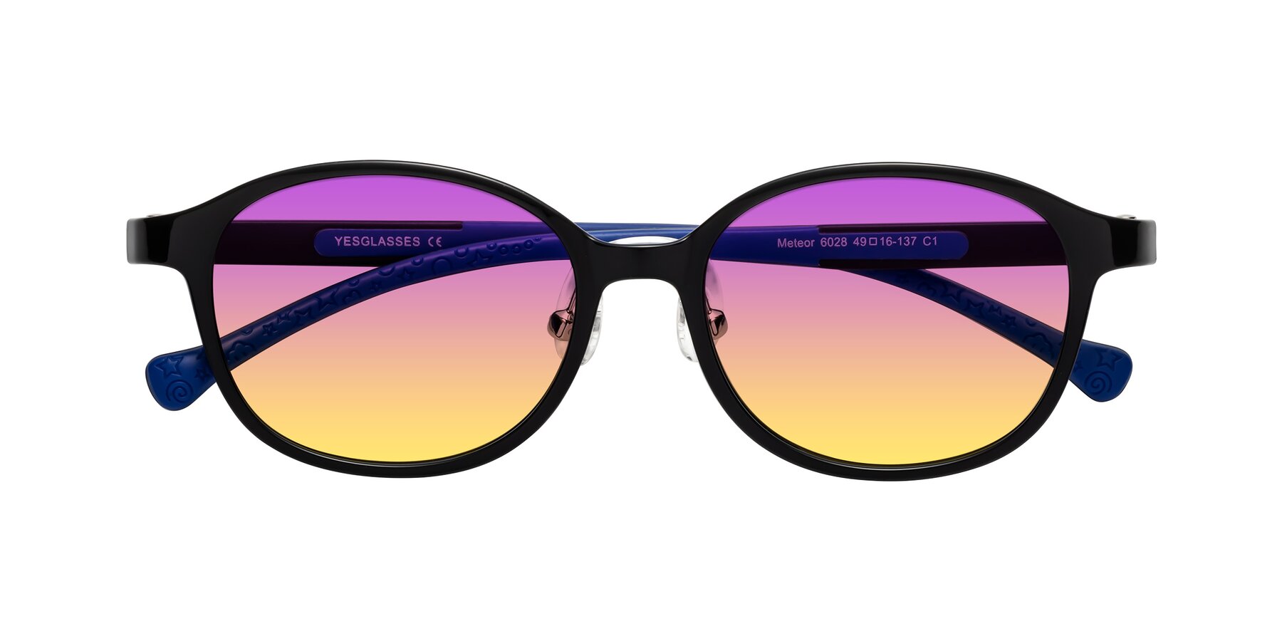 Folded Front of Meteor in Ninja Black with Purple / Yellow Gradient Lenses