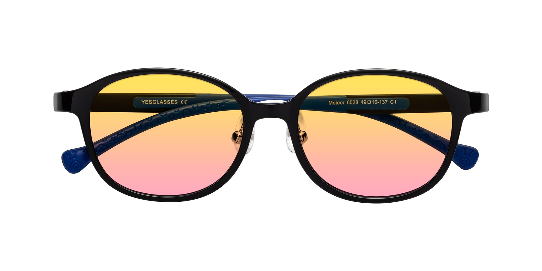 Folded Front of Meteor in Ninja Black with Yellow / Pink Gradient Lenses