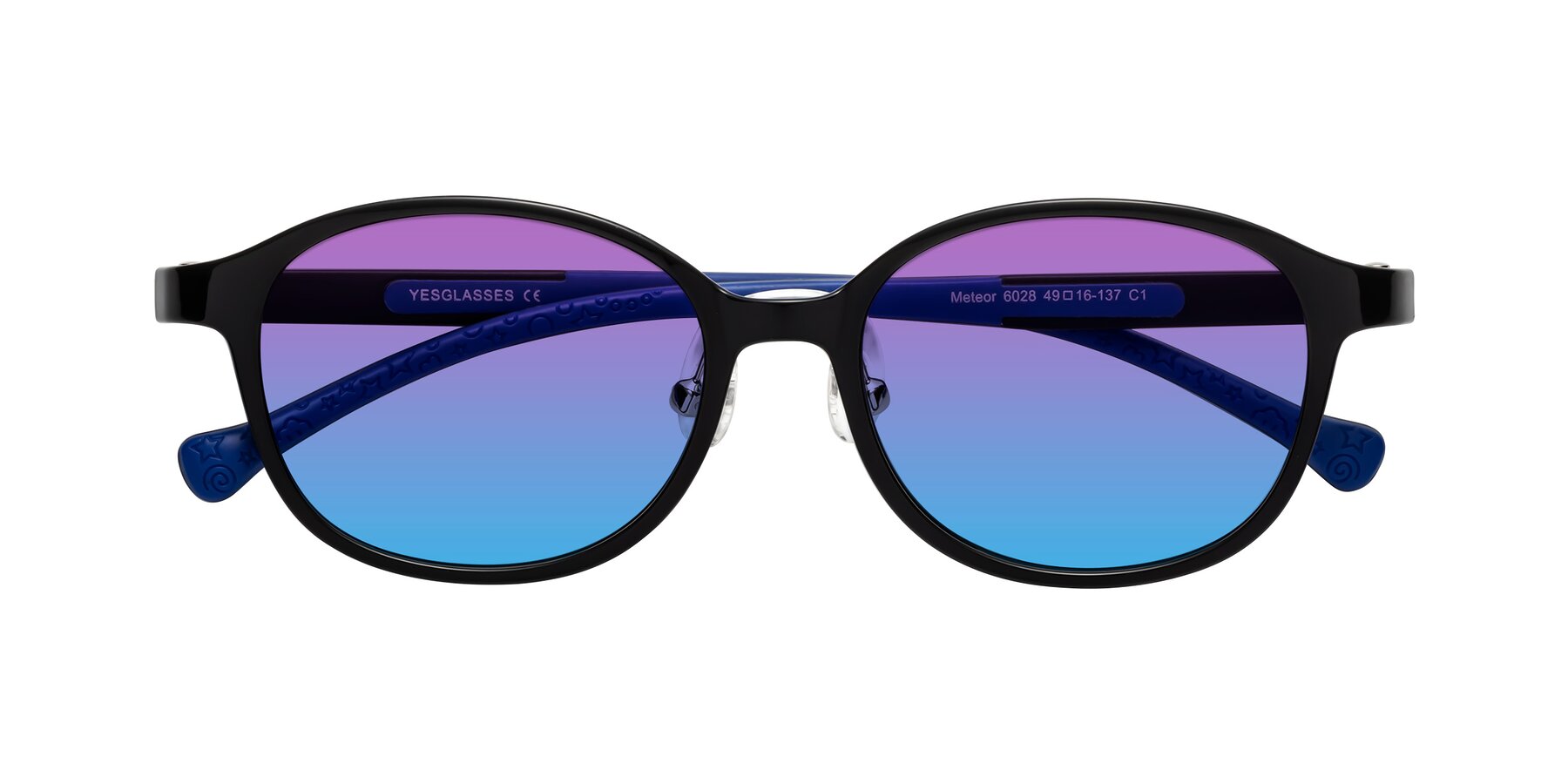 Folded Front of Meteor in Ninja Black with Purple / Blue Gradient Lenses