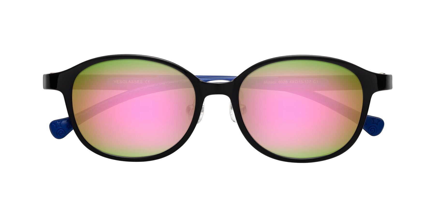 Folded Front of Meteor in Ninja Black with Pink Mirrored Lenses