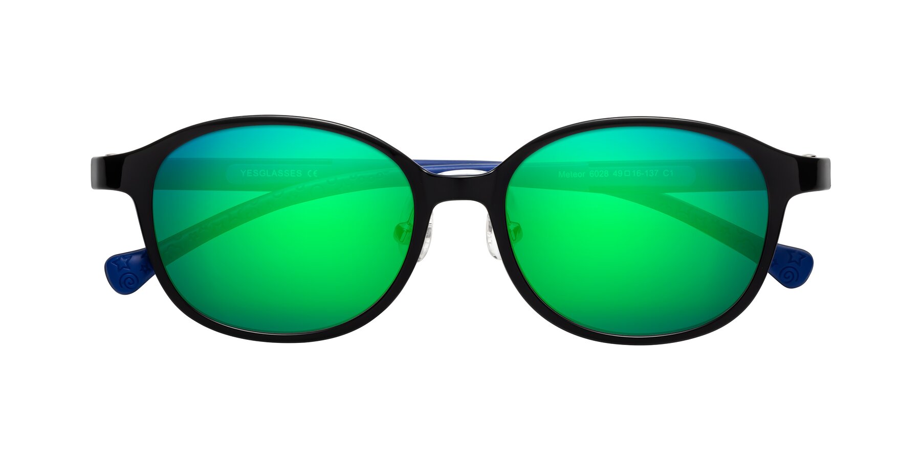 Folded Front of Meteor in Ninja Black with Green Mirrored Lenses