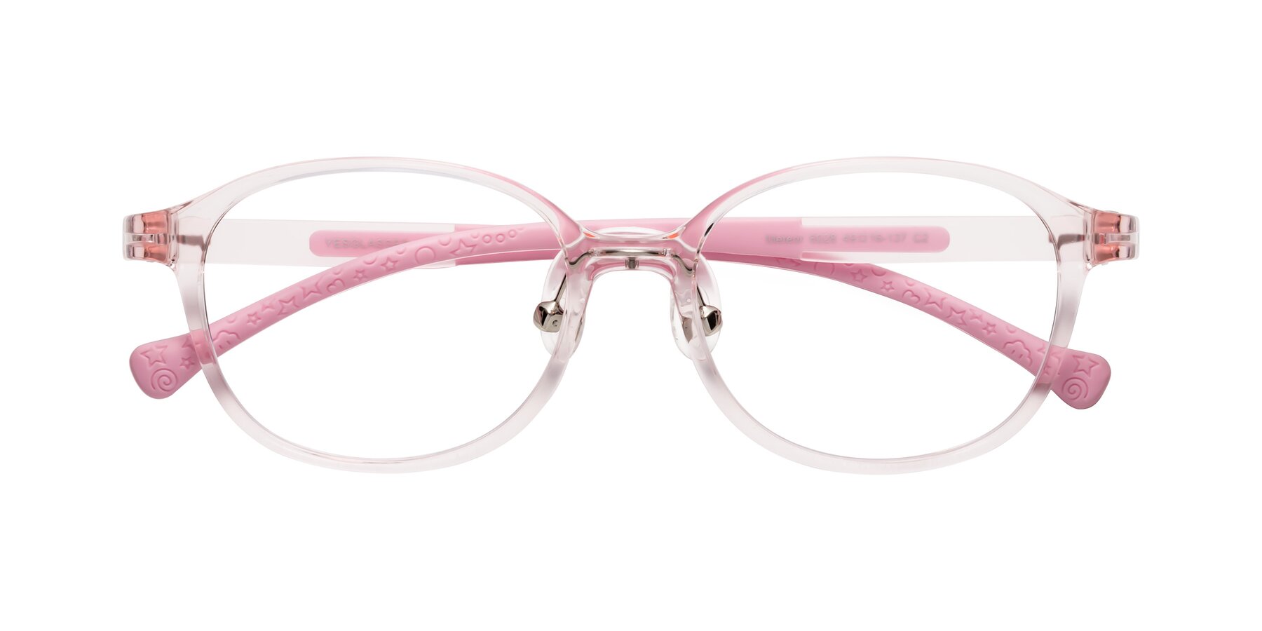 Folded Front of Meteor in Artist Pink with Clear Eyeglass Lenses