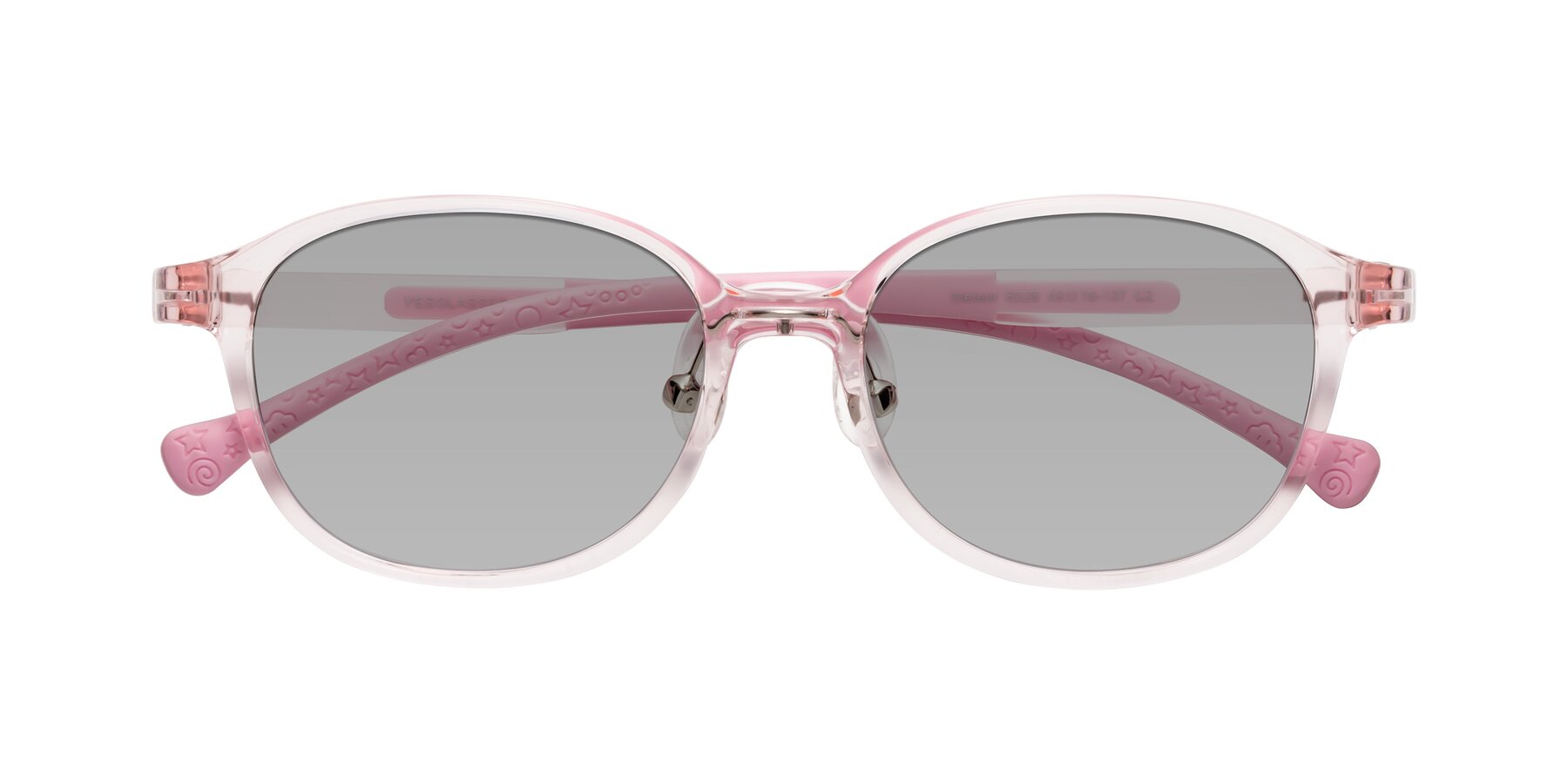 Folded Front of Meteor in Artist Pink with Light Gray Tinted Lenses