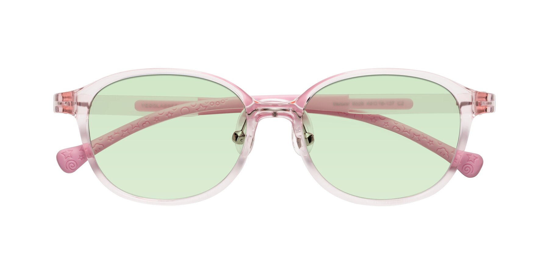 Folded Front of Meteor in Artist Pink with Light Green Tinted Lenses