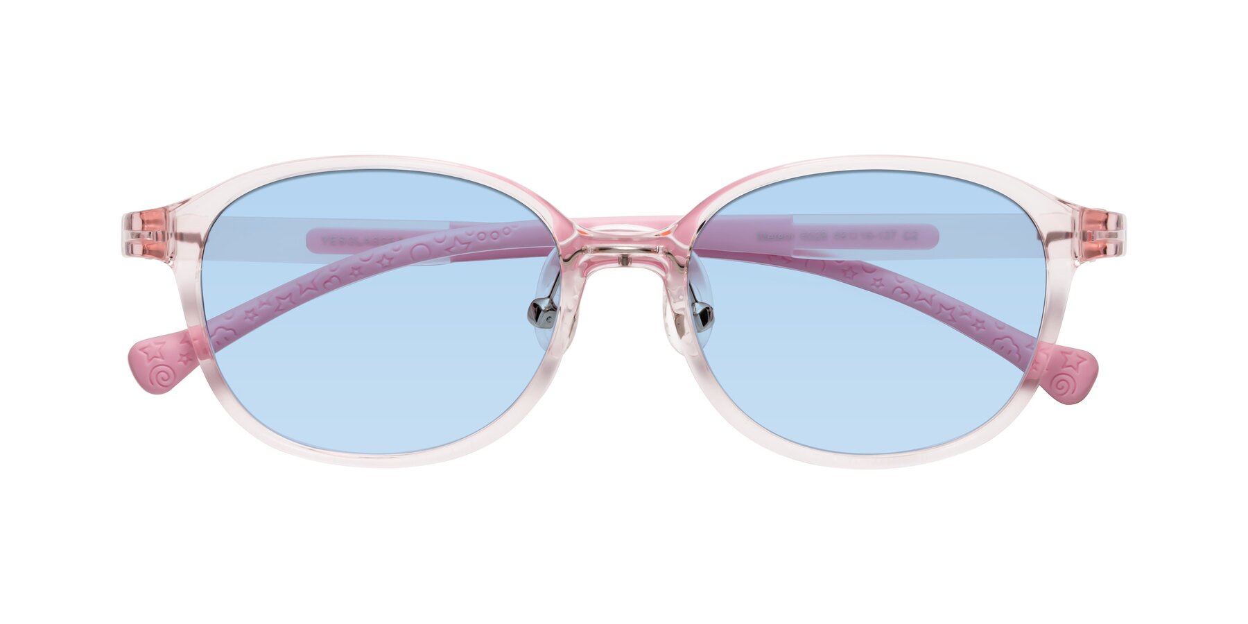 Folded Front of Meteor in Artist Pink with Light Blue Tinted Lenses