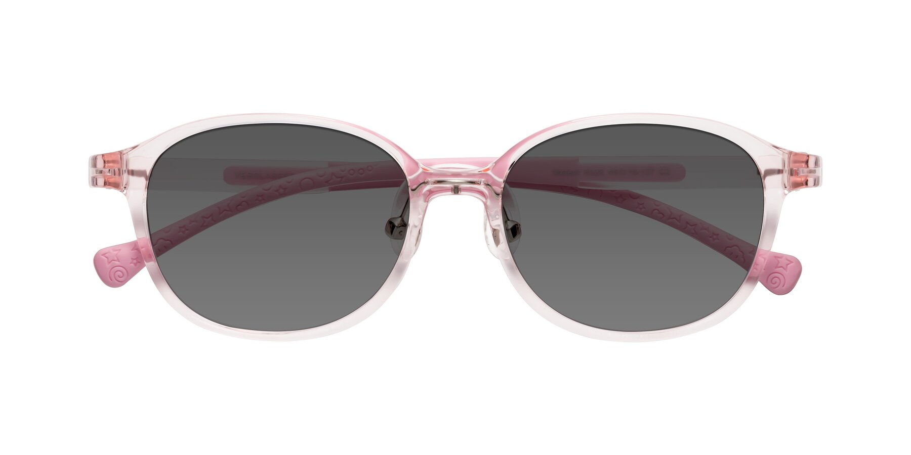 Folded Front of Meteor in Artist Pink with Medium Gray Tinted Lenses