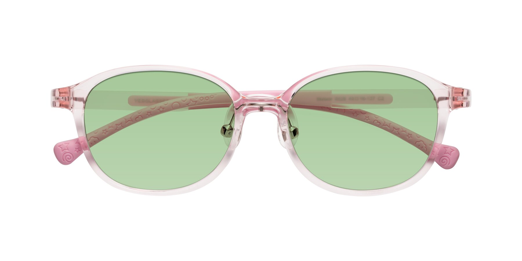 Folded Front of Meteor in Artist Pink with Medium Green Tinted Lenses