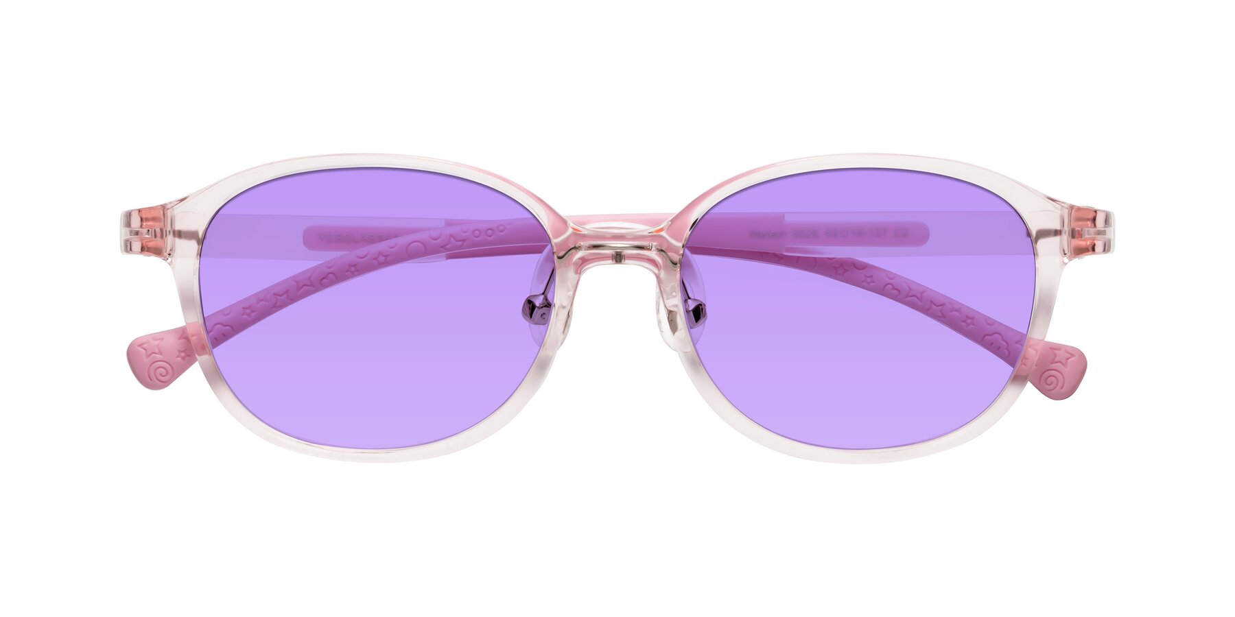 Folded Front of Meteor in Artist Pink with Medium Purple Tinted Lenses