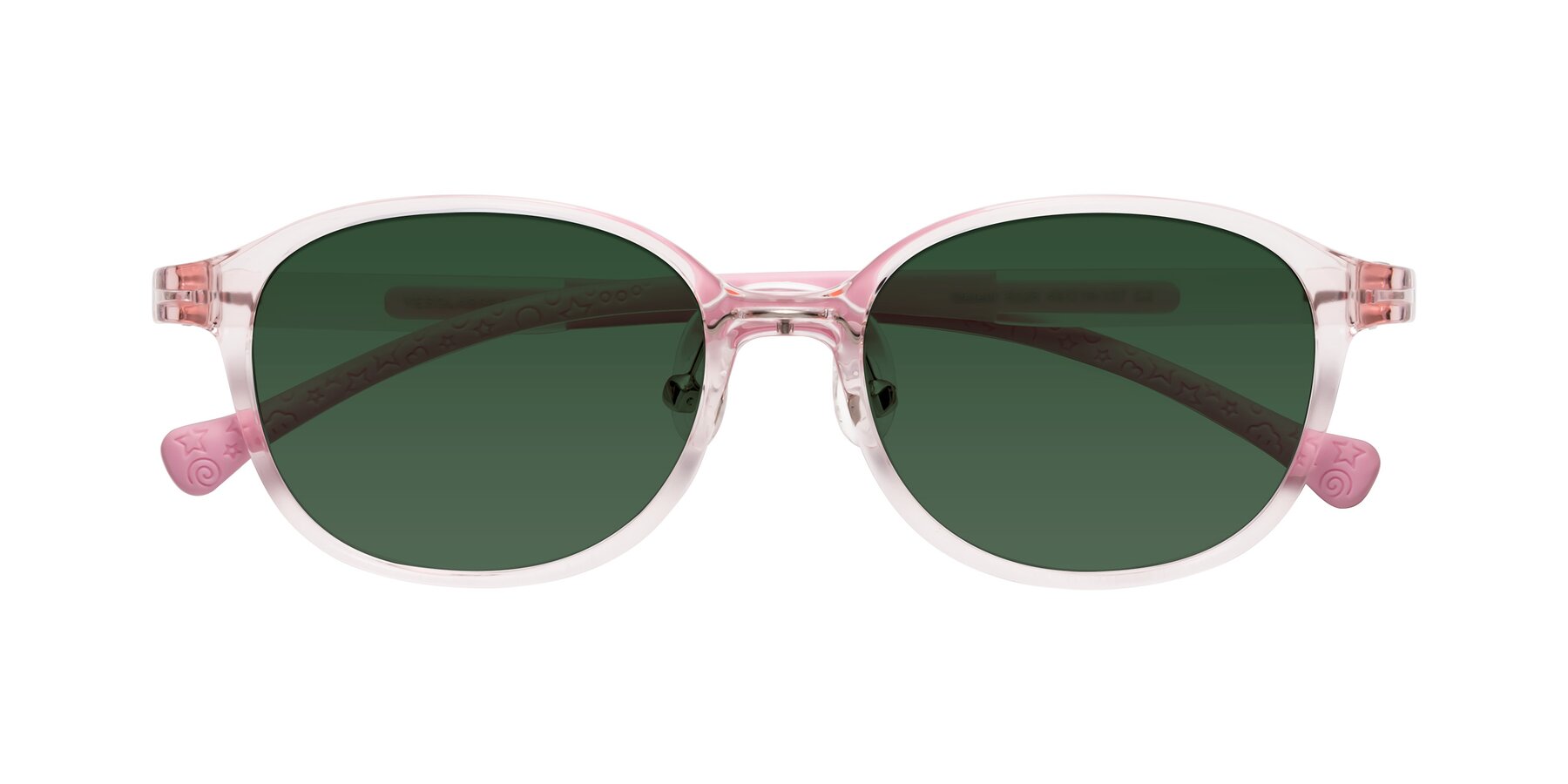 Folded Front of Meteor in Artist Pink with Green Tinted Lenses