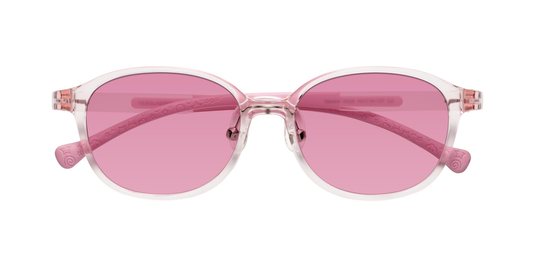 Folded Front of Meteor in Artist Pink with Medium Wine Tinted Lenses