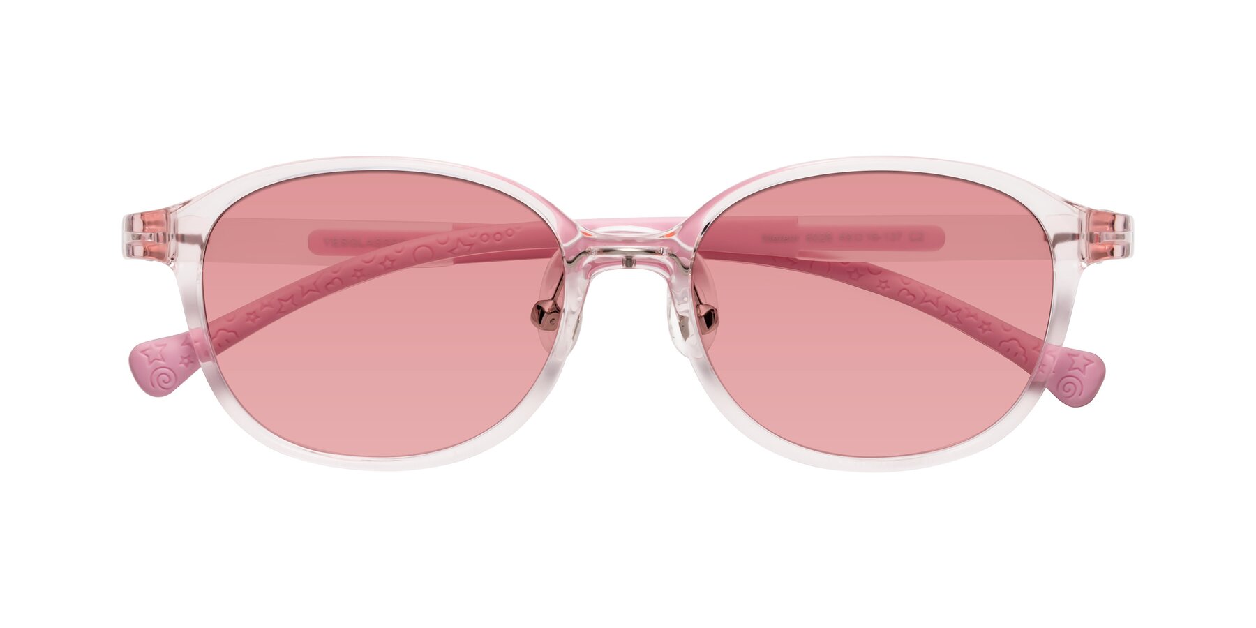 Folded Front of Meteor in Artist Pink with Medium Garnet Tinted Lenses