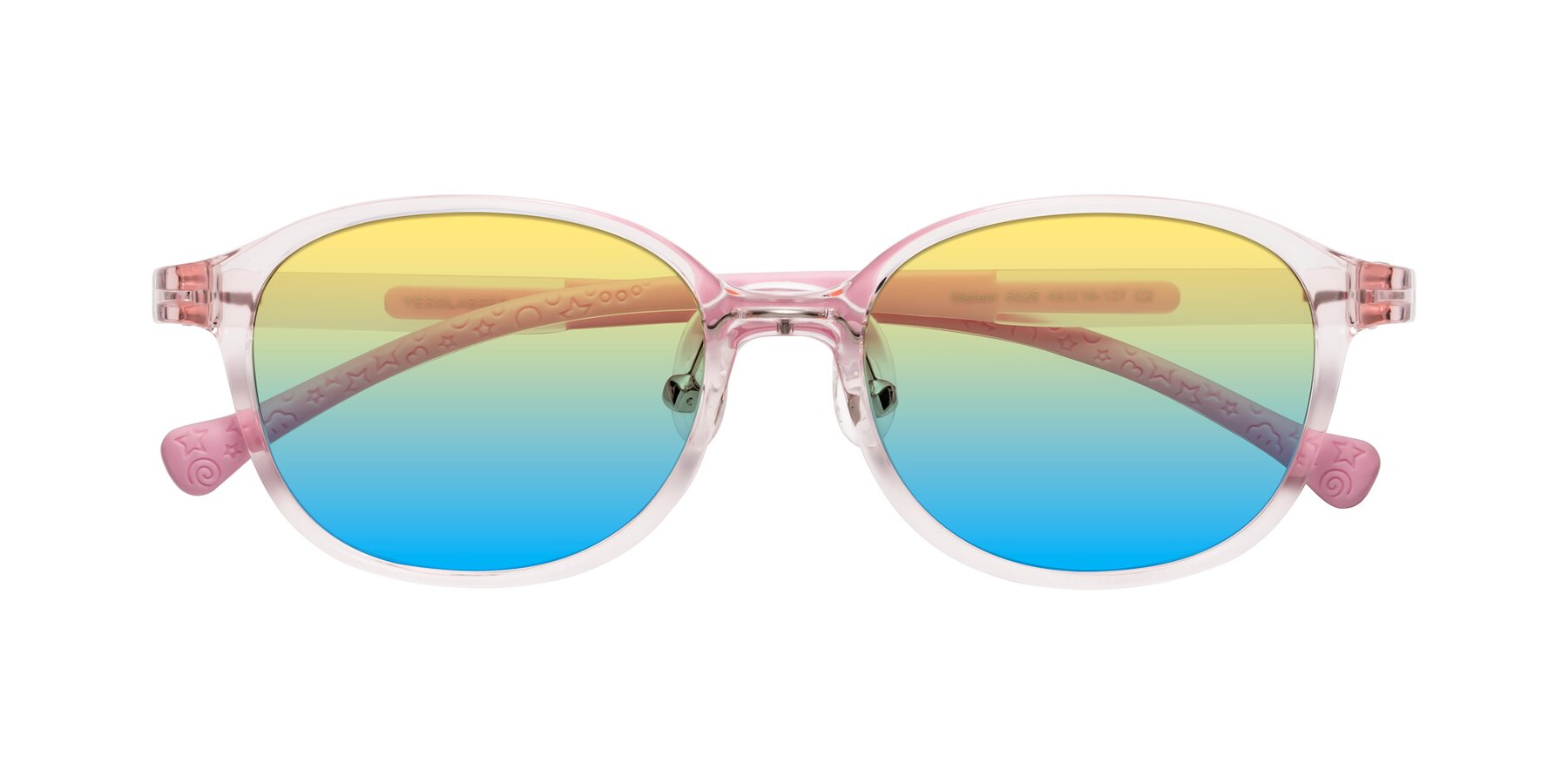 Folded Front of Meteor in Artist Pink with Yellow / Blue Gradient Lenses