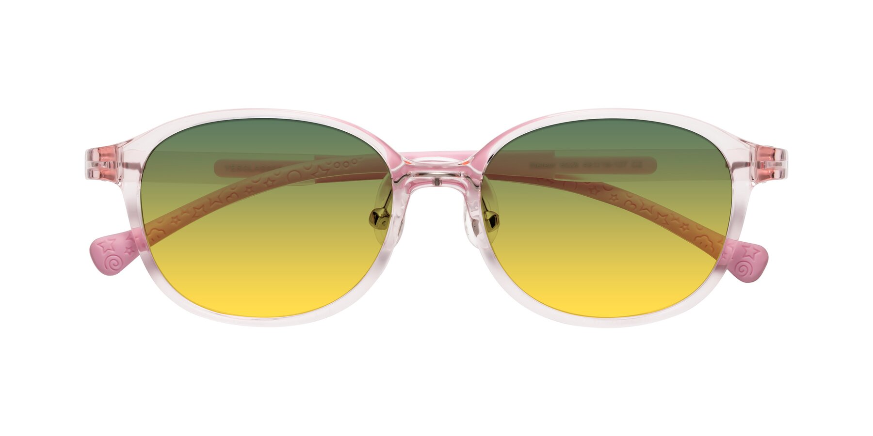 Folded Front of Meteor in Artist Pink with Green / Yellow Gradient Lenses