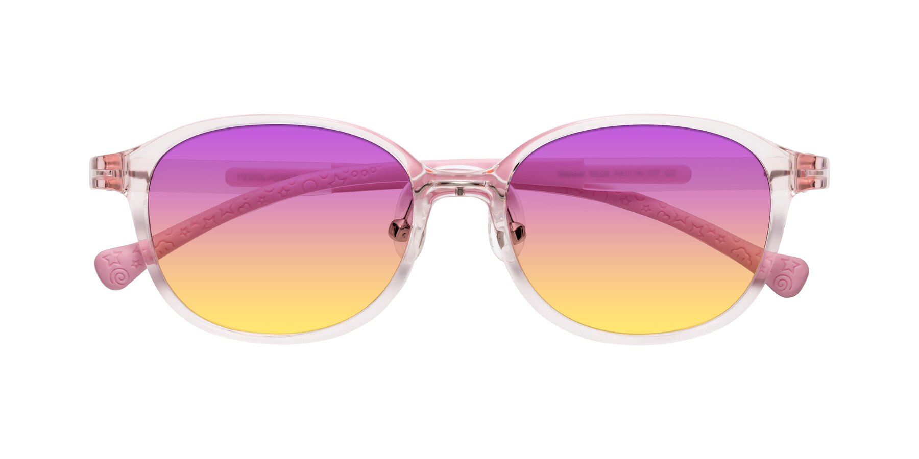 Folded Front of Meteor in Artist Pink with Purple / Yellow Gradient Lenses