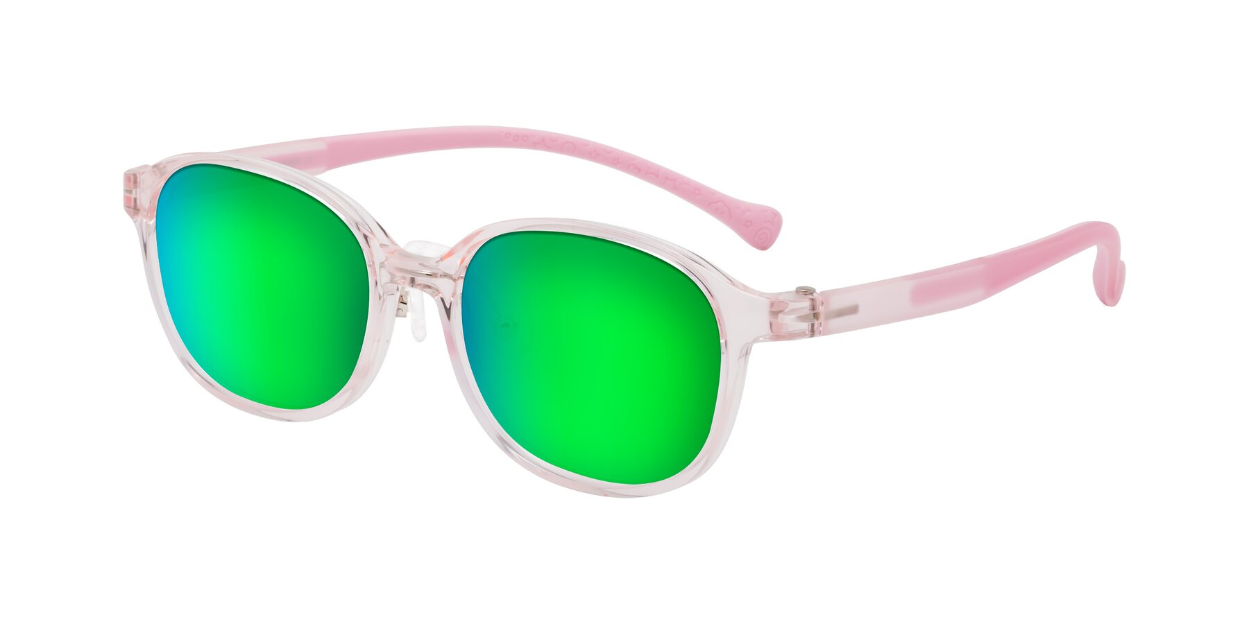 Angle of Meteor in Artist Pink with Green Mirrored Lenses