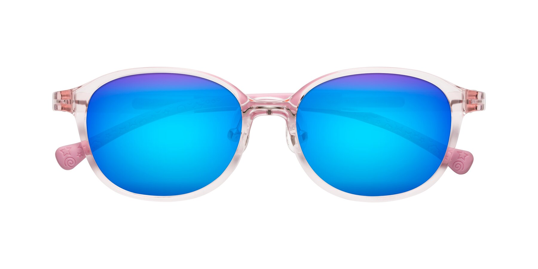 Folded Front of Meteor in Artist Pink with Blue Mirrored Lenses