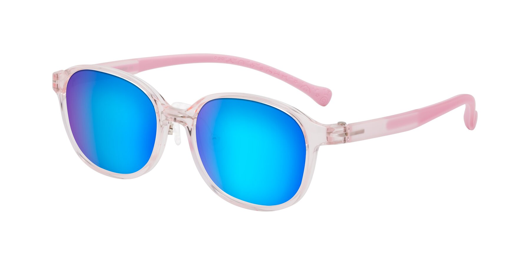 Angle of Meteor in Artist Pink with Blue Mirrored Lenses