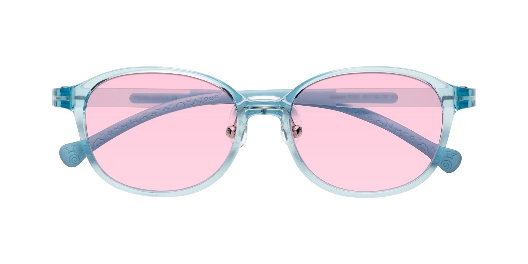 Folded Front of Meteor in Swimmer Blue with Light Pink Tinted Lenses