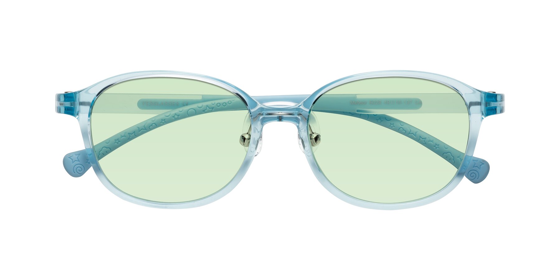 Folded Front of Meteor in Swimmer Blue with Light Green Tinted Lenses