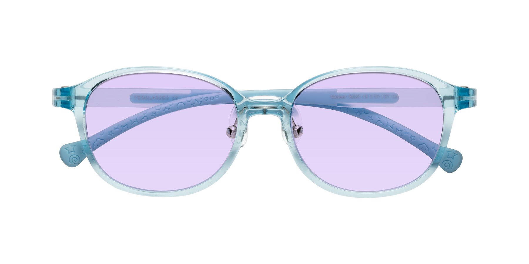 Folded Front of Meteor in Swimmer Blue with Light Purple Tinted Lenses