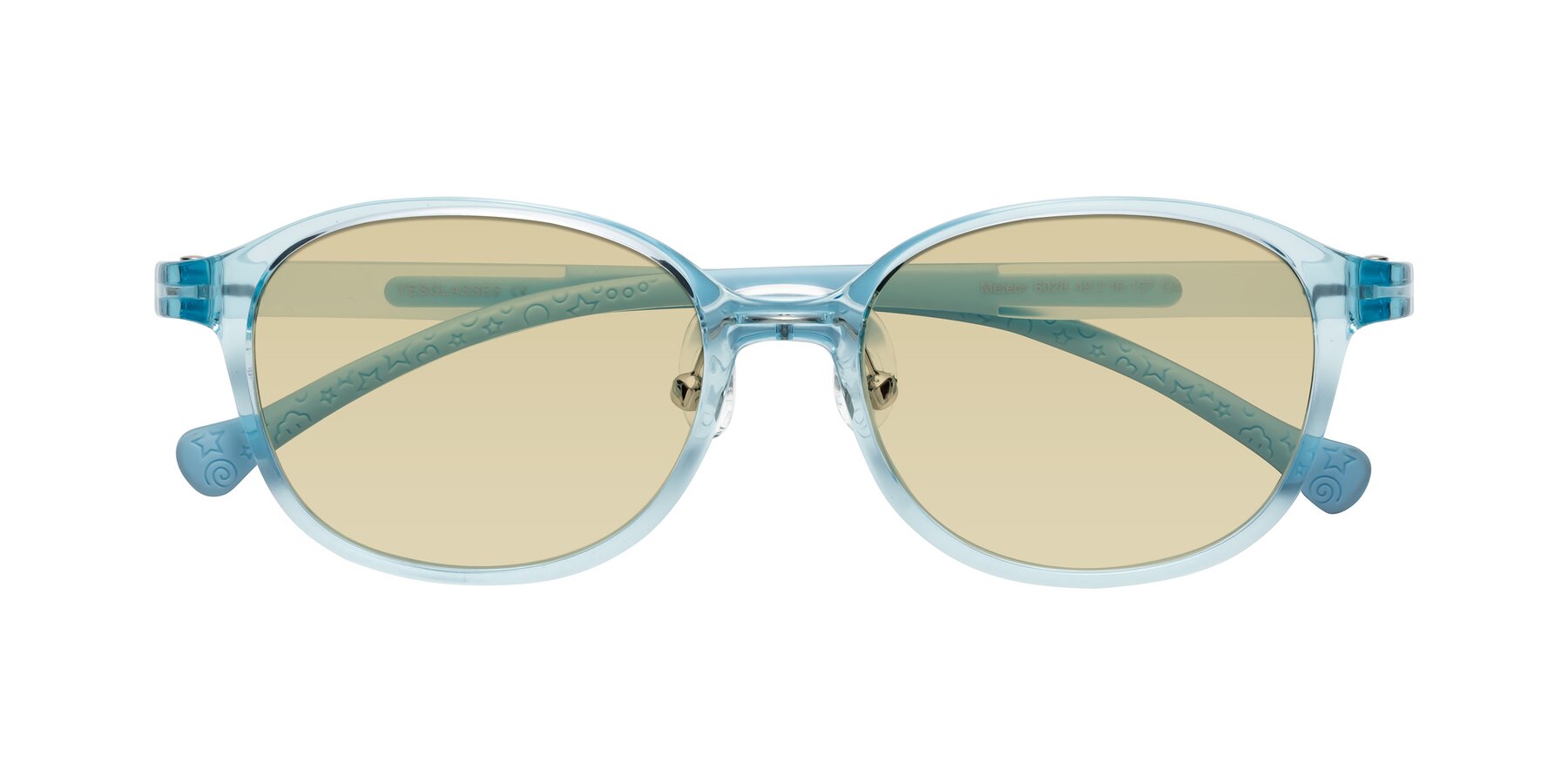 Folded Front of Meteor in Swimmer Blue with Light Champagne Tinted Lenses