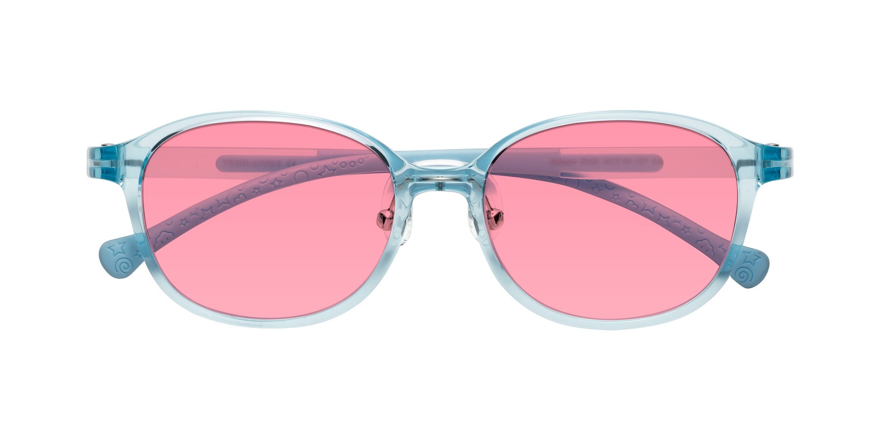 Folded Front of Meteor in Swimmer Blue with Pink Tinted Lenses