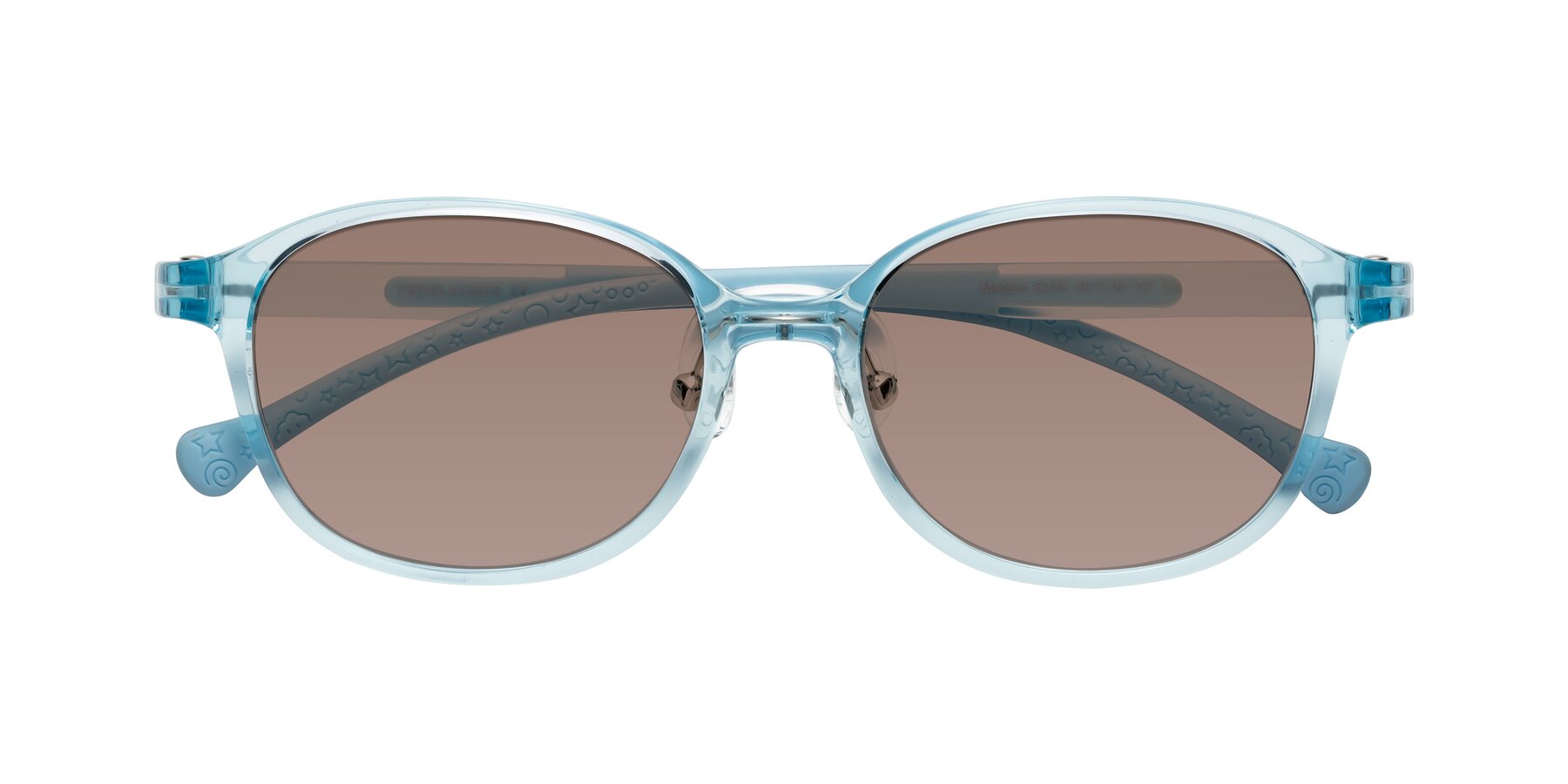 Folded Front of Meteor in Swimmer Blue with Medium Brown Tinted Lenses