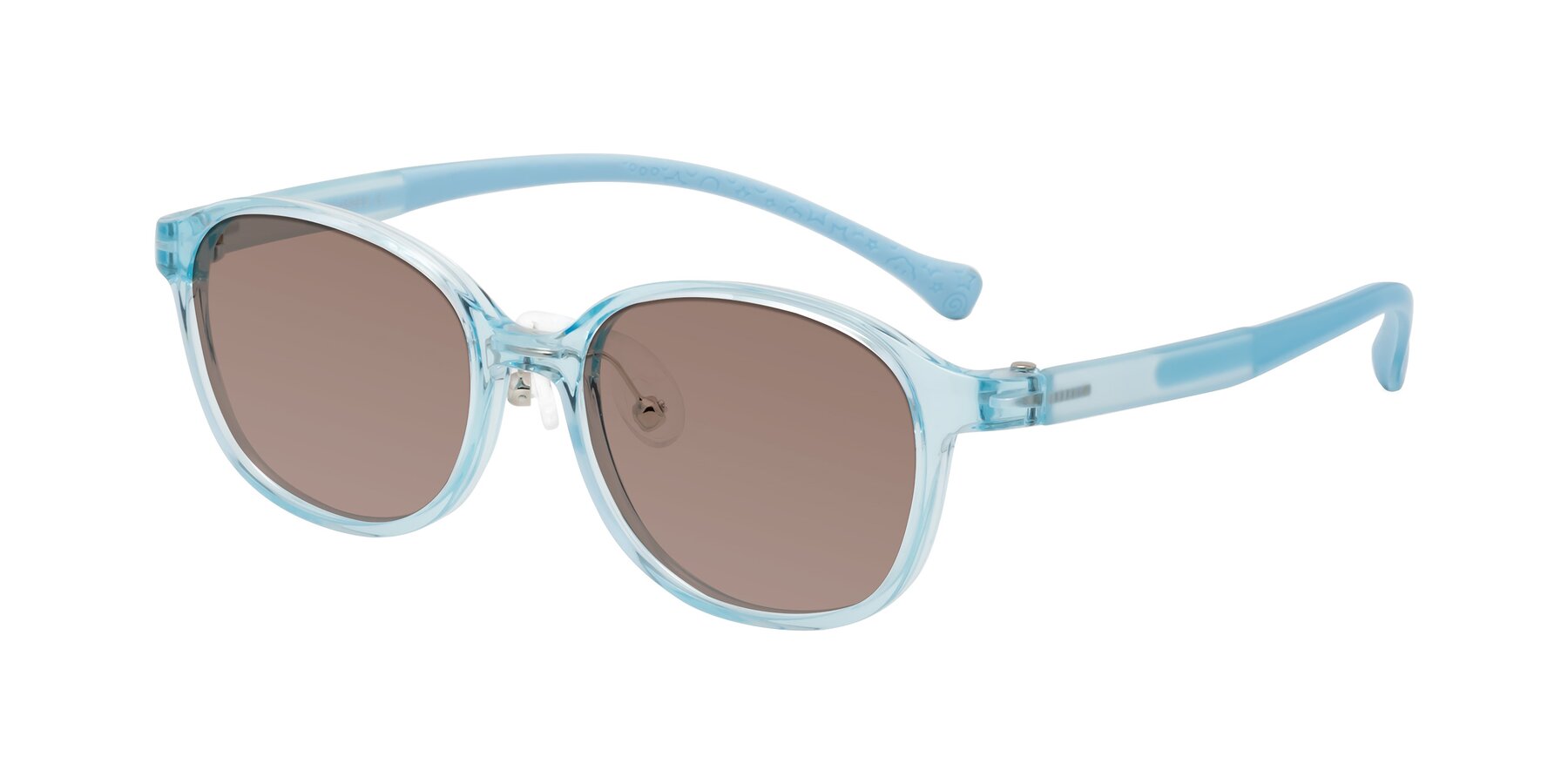 Angle of Meteor in Swimmer Blue with Medium Brown Tinted Lenses