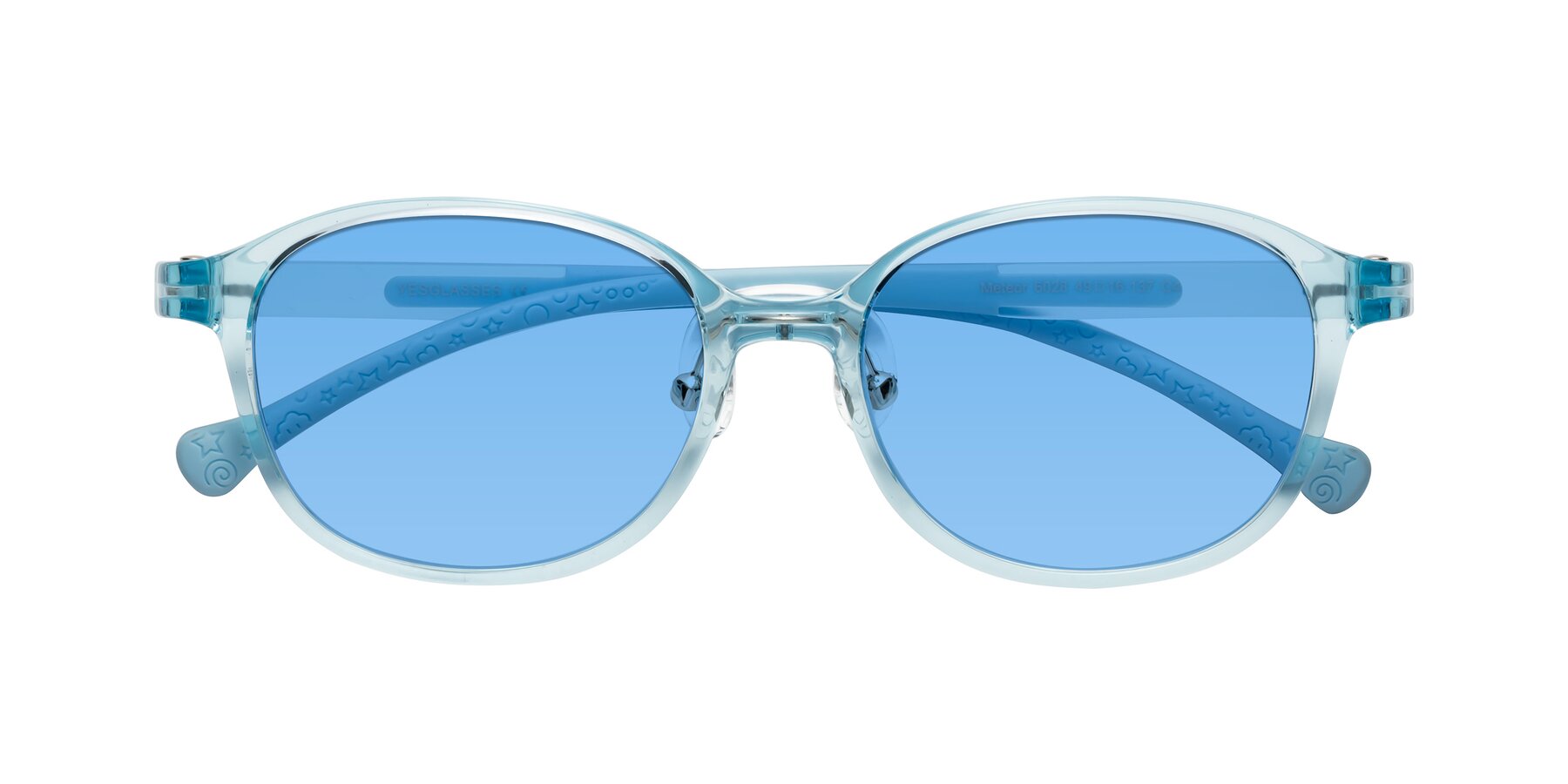 Folded Front of Meteor in Swimmer Blue with Medium Blue Tinted Lenses