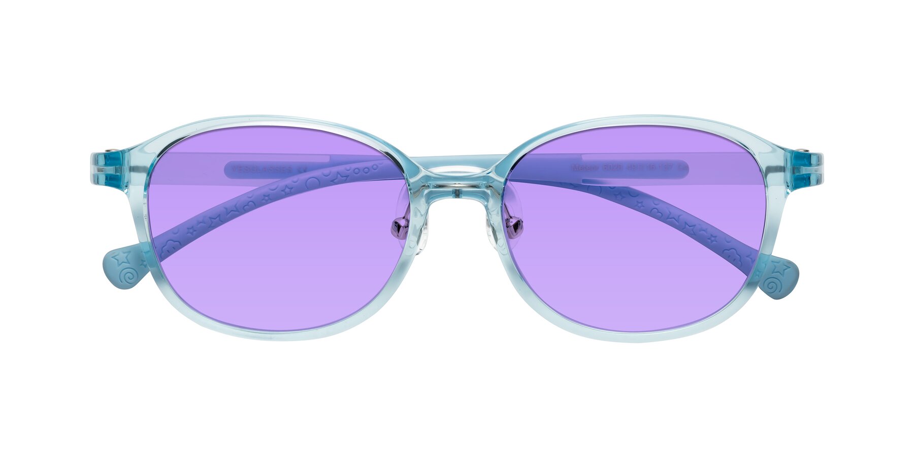 Folded Front of Meteor in Swimmer Blue with Medium Purple Tinted Lenses