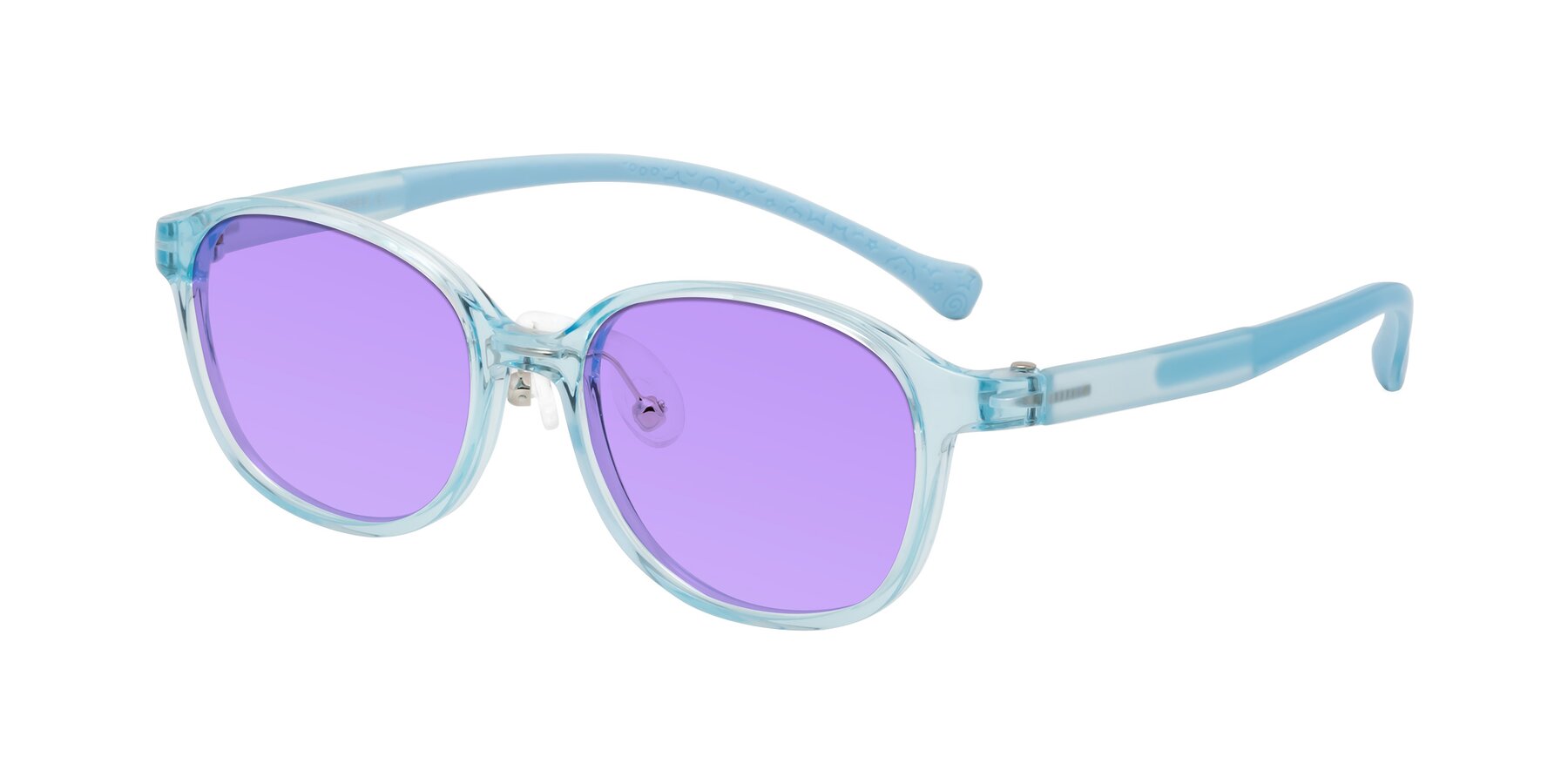 Angle of Meteor in Swimmer Blue with Medium Purple Tinted Lenses