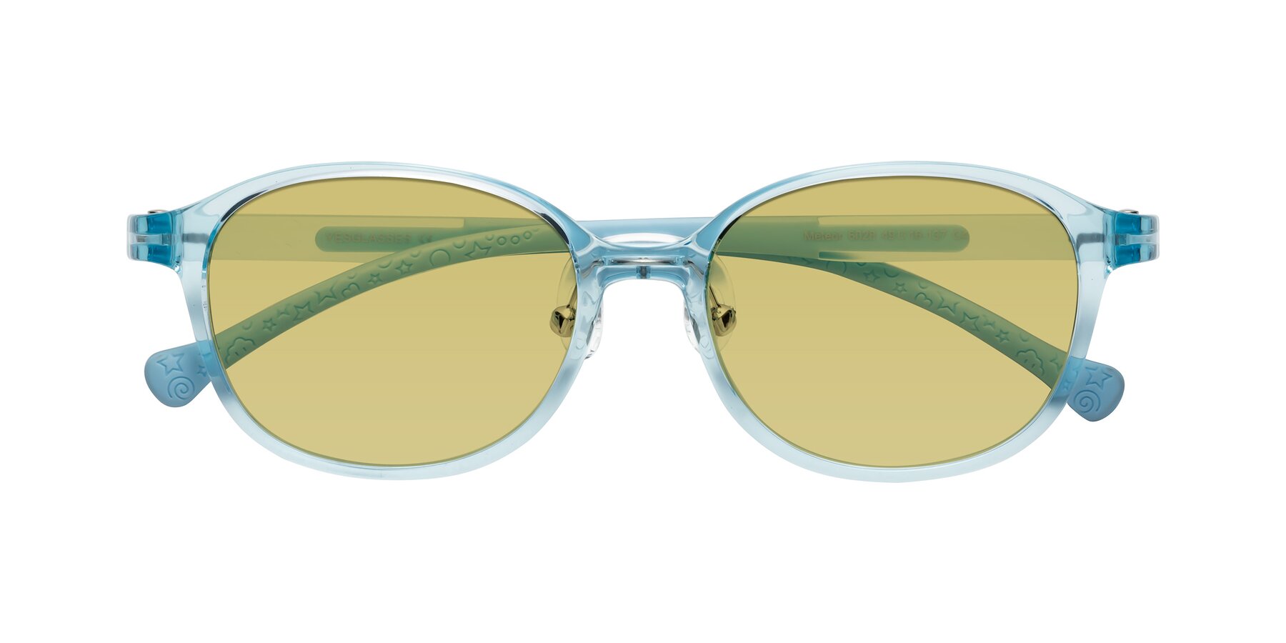 Folded Front of Meteor in Swimmer Blue with Medium Champagne Tinted Lenses