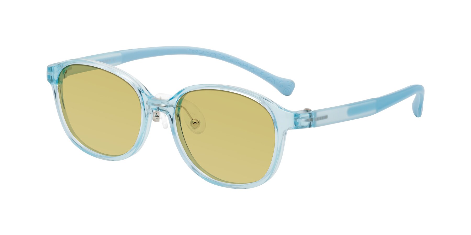 Angle of Meteor in Swimmer Blue with Medium Champagne Tinted Lenses