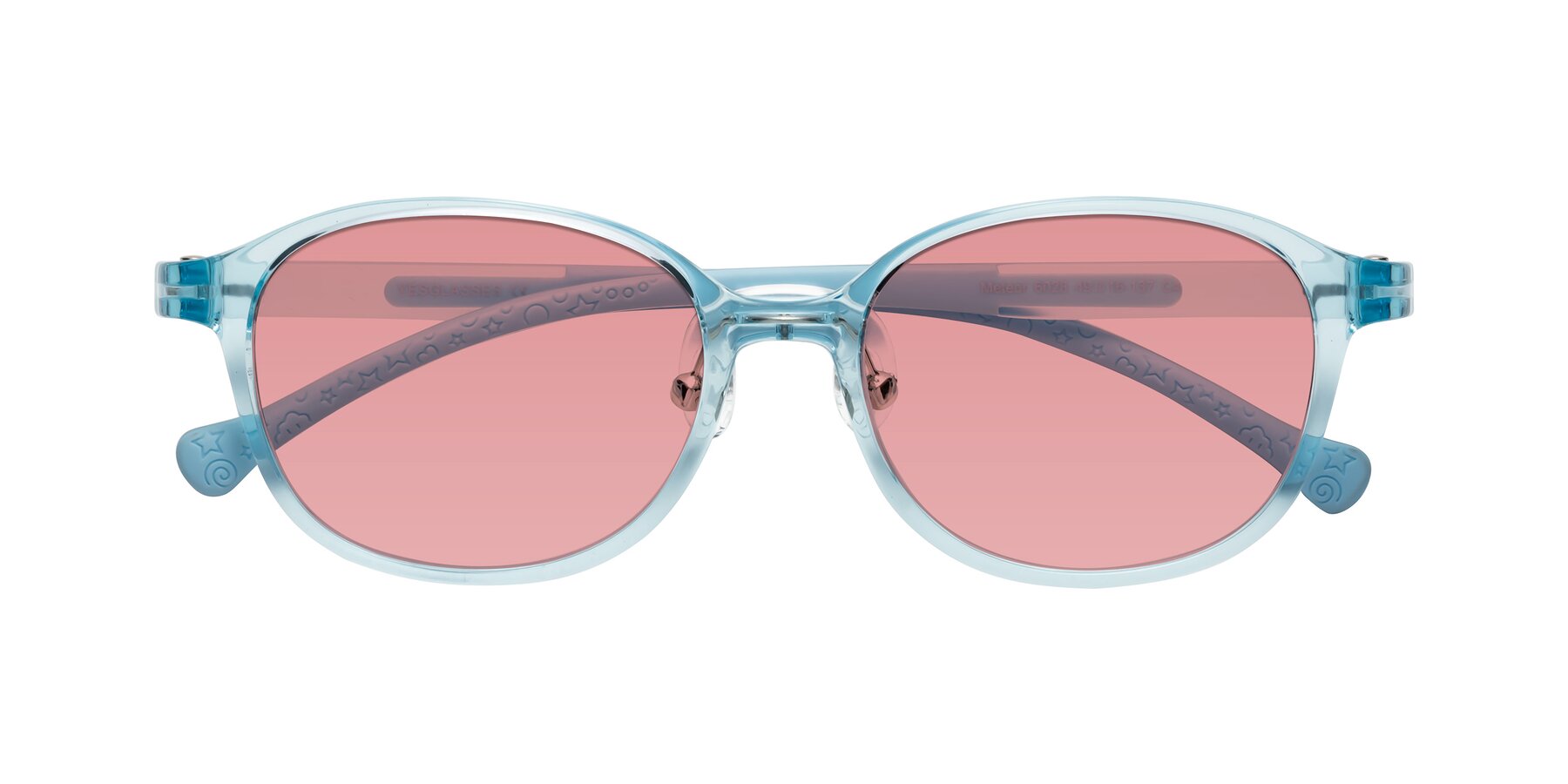 Folded Front of Meteor in Swimmer Blue with Medium Garnet Tinted Lenses