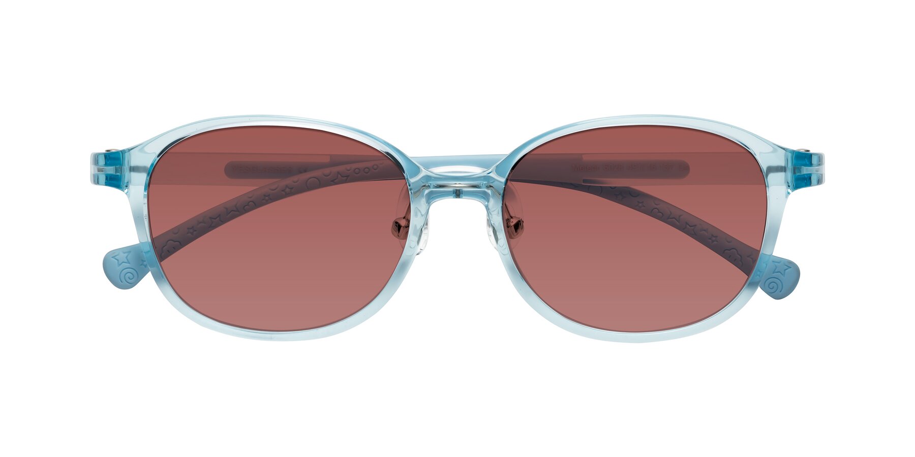 Folded Front of Meteor in Swimmer Blue with Garnet Tinted Lenses