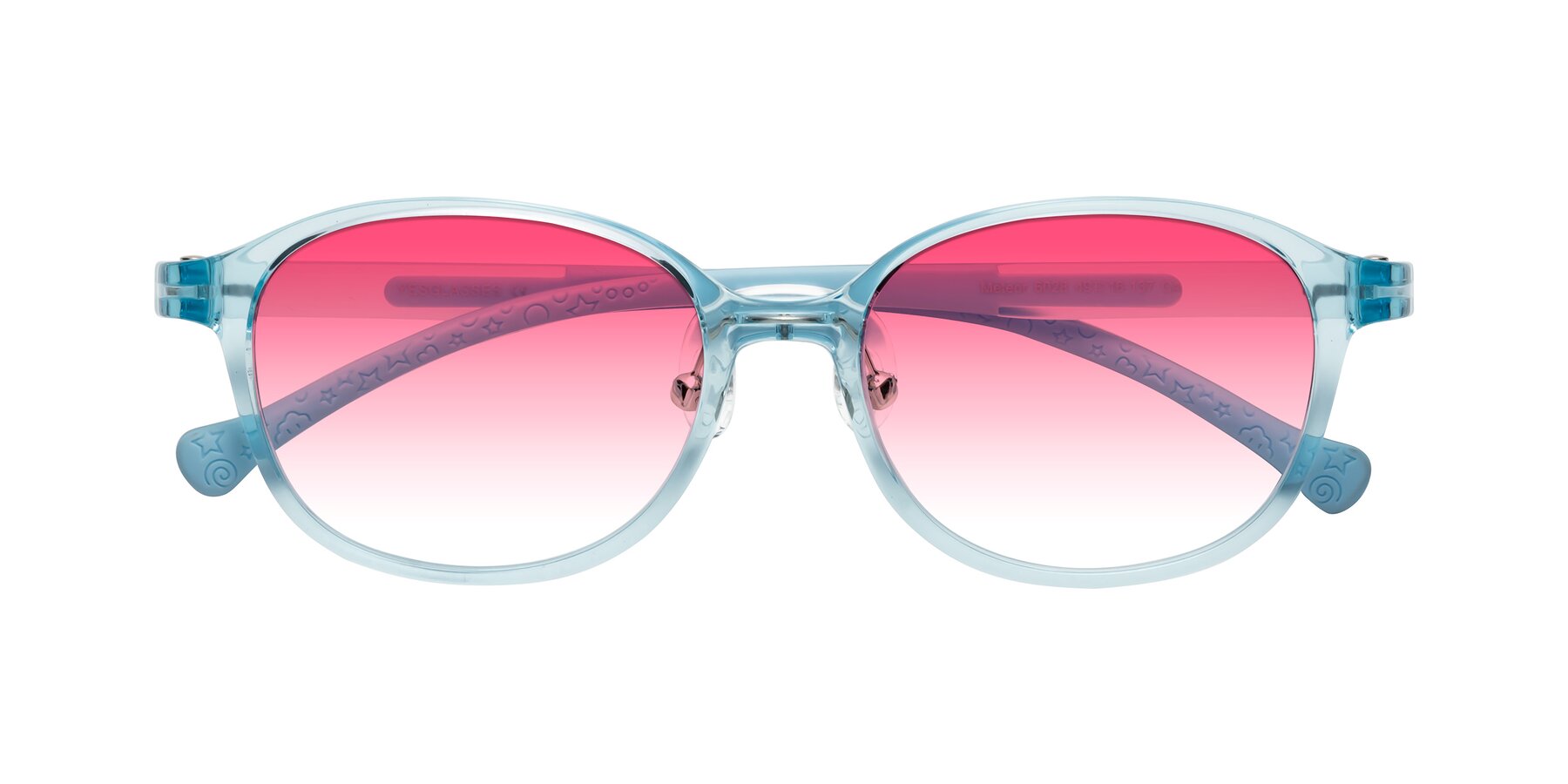 Folded Front of Meteor in Swimmer Blue with Pink Gradient Lenses