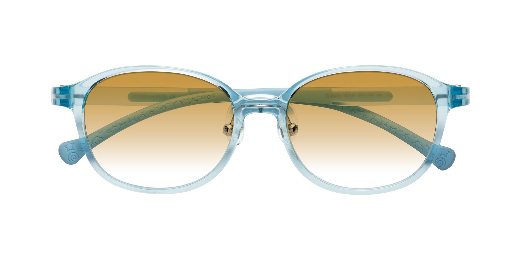 Folded Front of Meteor in Swimmer Blue with Champagne Gradient Lenses