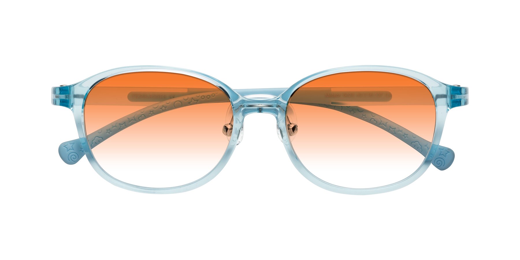 Folded Front of Meteor in Swimmer Blue with Orange Gradient Lenses