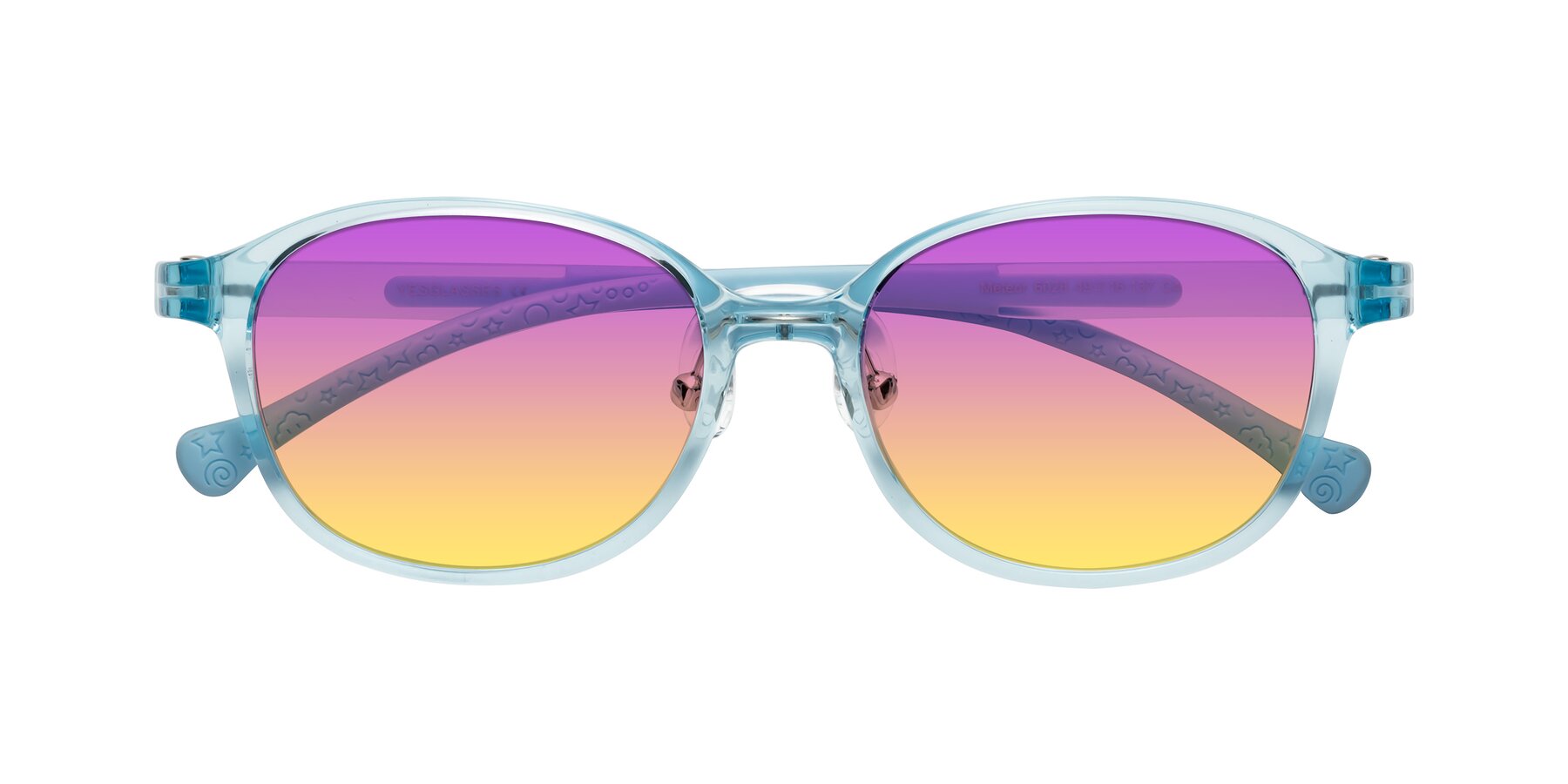 Folded Front of Meteor in Swimmer Blue with Purple / Yellow Gradient Lenses