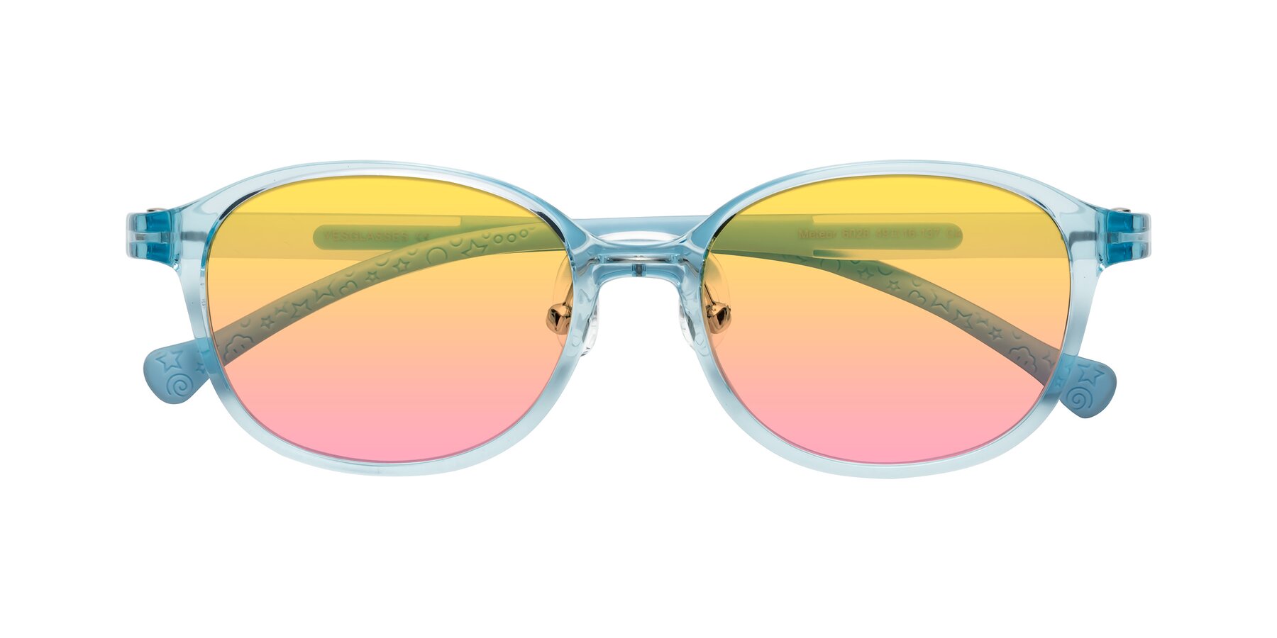 Folded Front of Meteor in Swimmer Blue with Yellow / Pink Gradient Lenses