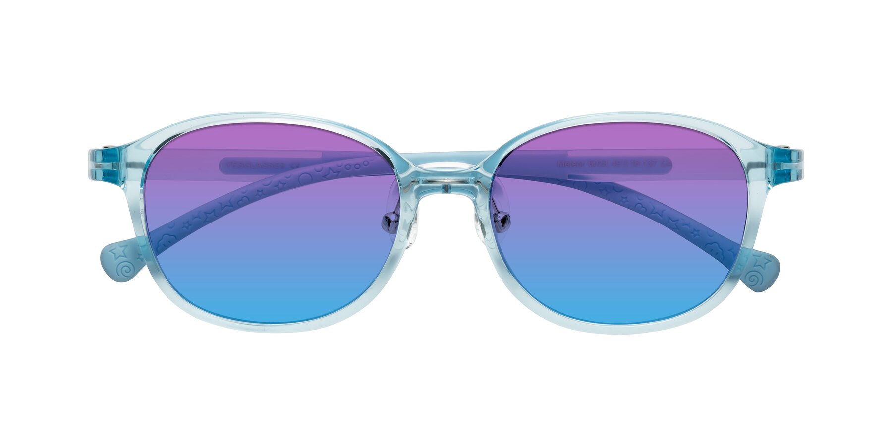 Folded Front of Meteor in Swimmer Blue with Purple / Blue Gradient Lenses