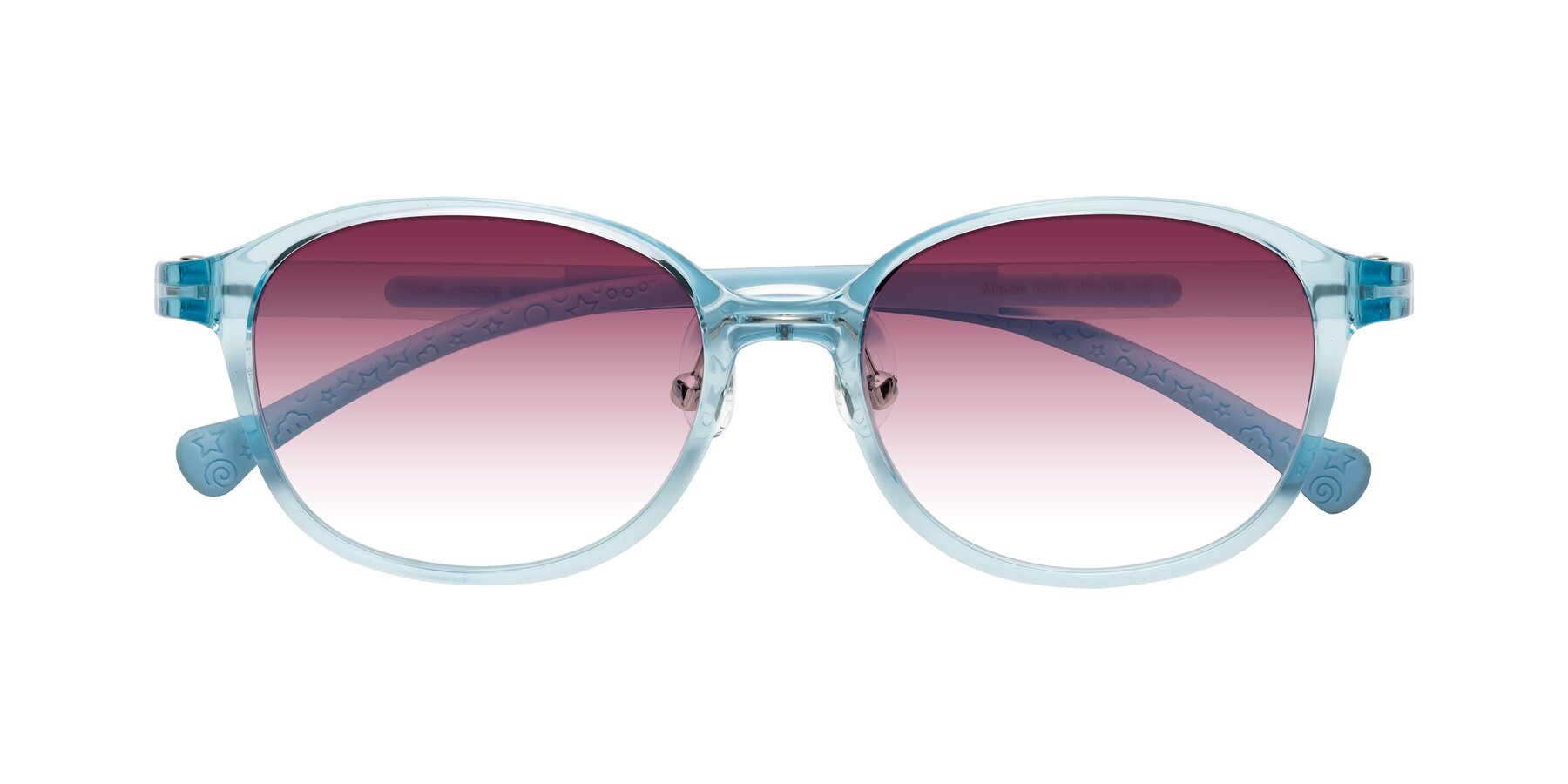 Folded Front of Meteor in Swimmer Blue with Wine Gradient Lenses