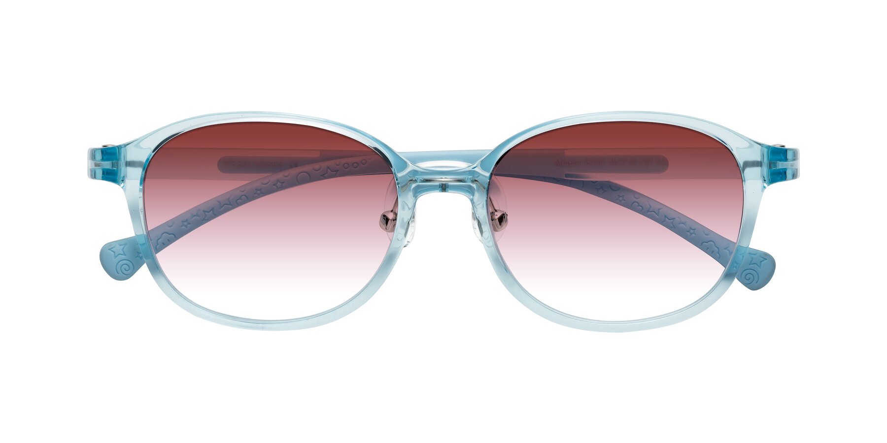 Folded Front of Meteor in Swimmer Blue with Garnet Gradient Lenses