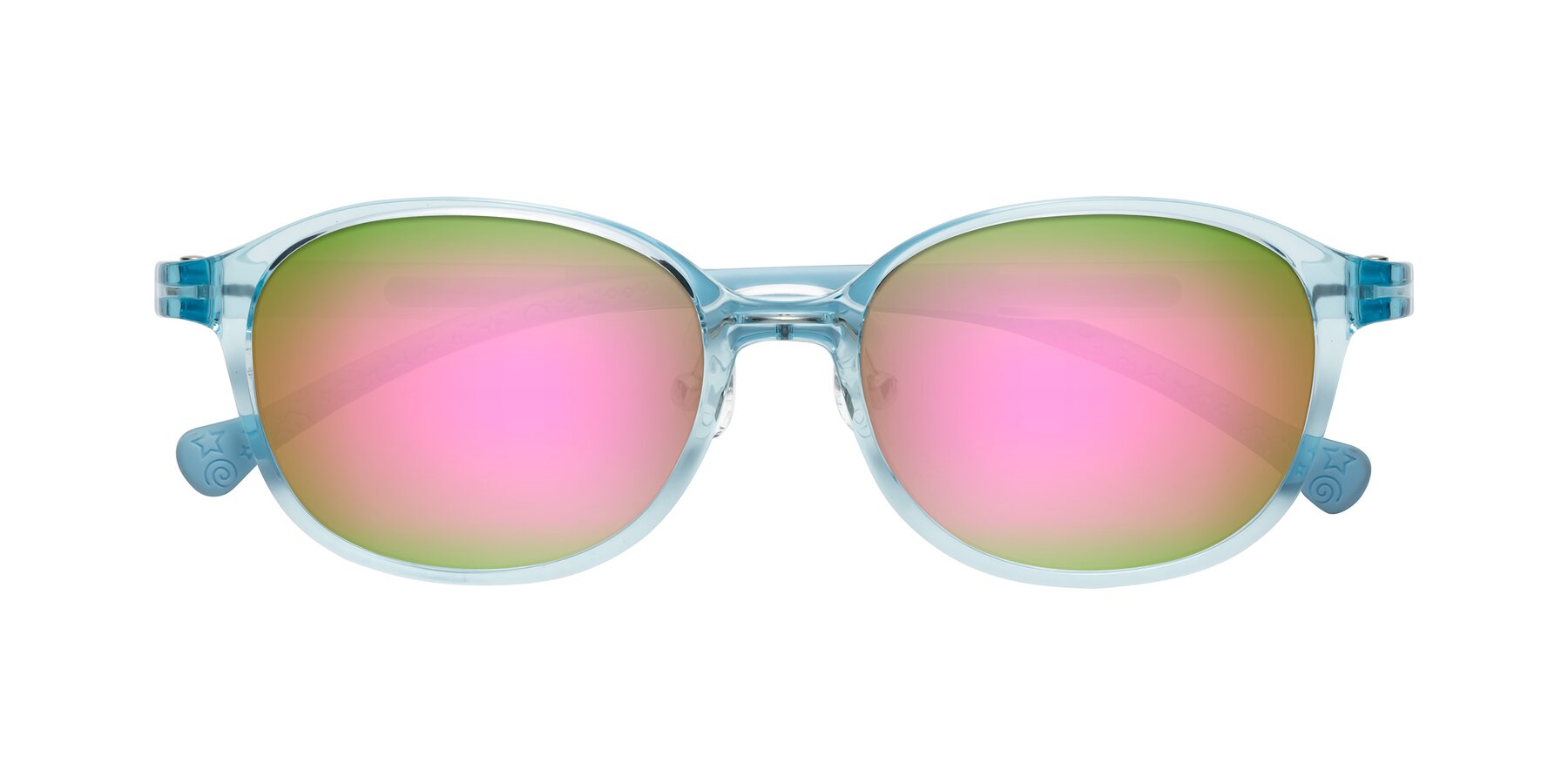 Folded Front of Meteor in Swimmer Blue with Pink Mirrored Lenses