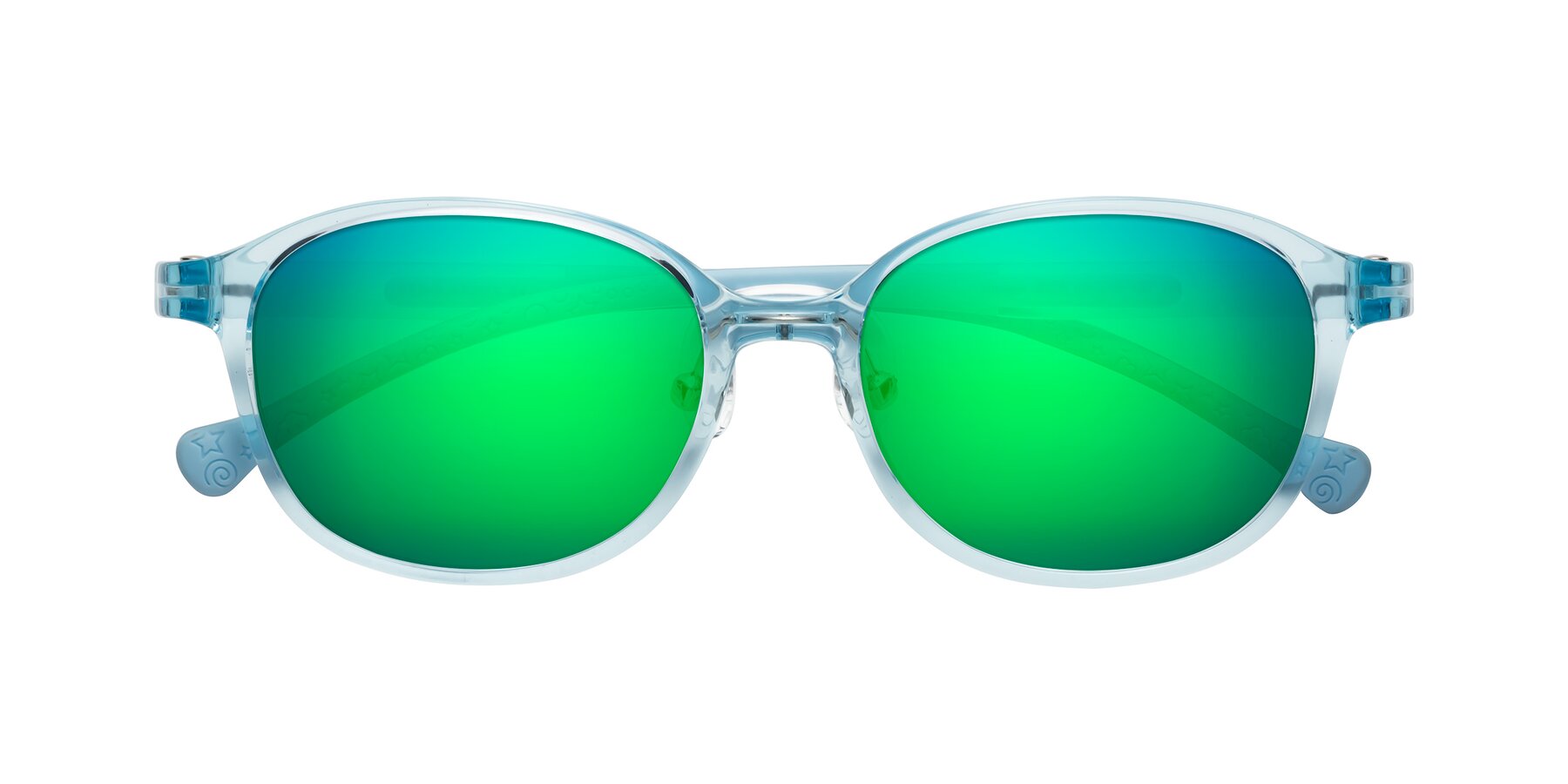 Folded Front of Meteor in Swimmer Blue with Green Mirrored Lenses