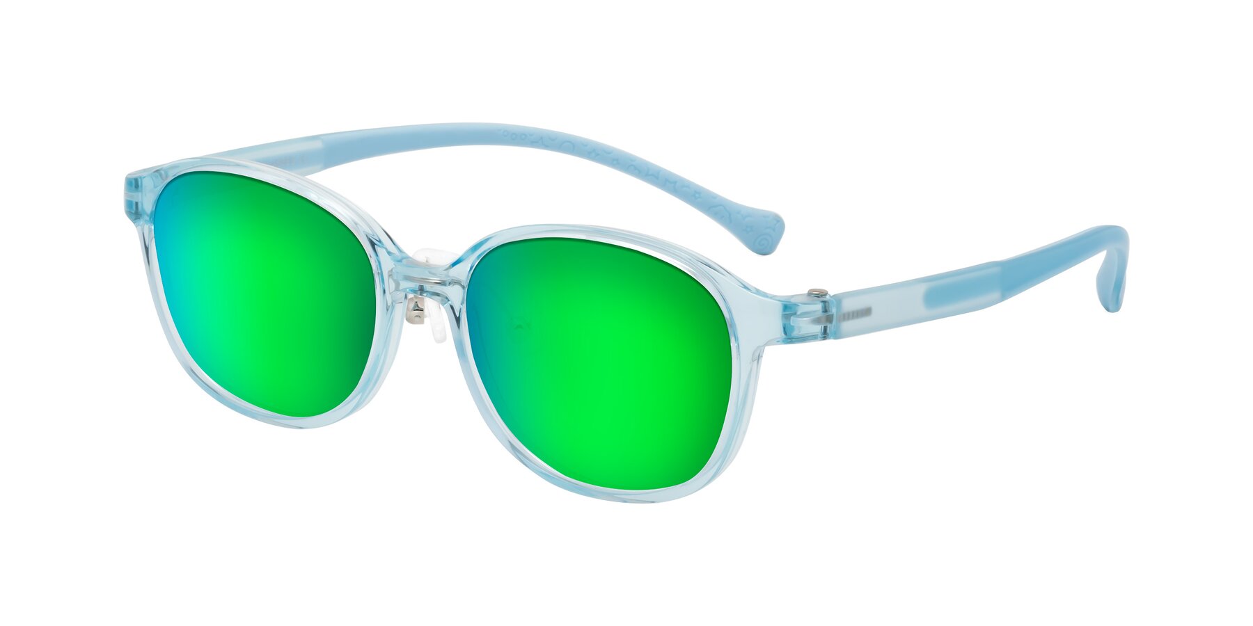 Angle of Meteor in Swimmer Blue with Green Mirrored Lenses