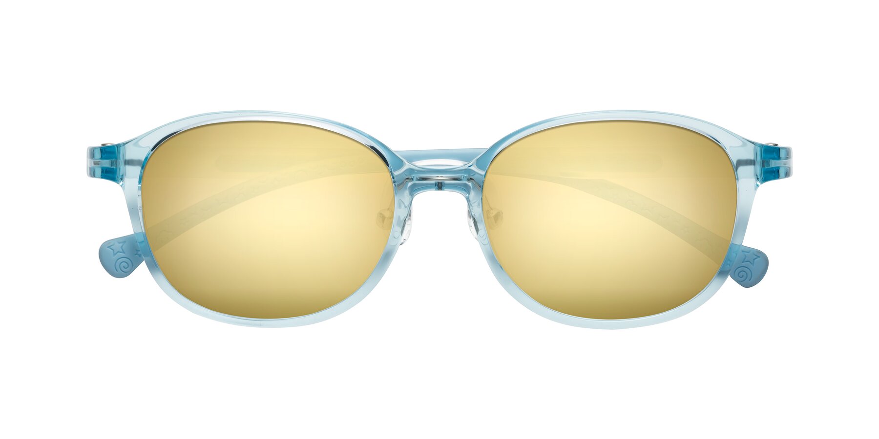 Folded Front of Meteor in Swimmer Blue with Gold Mirrored Lenses